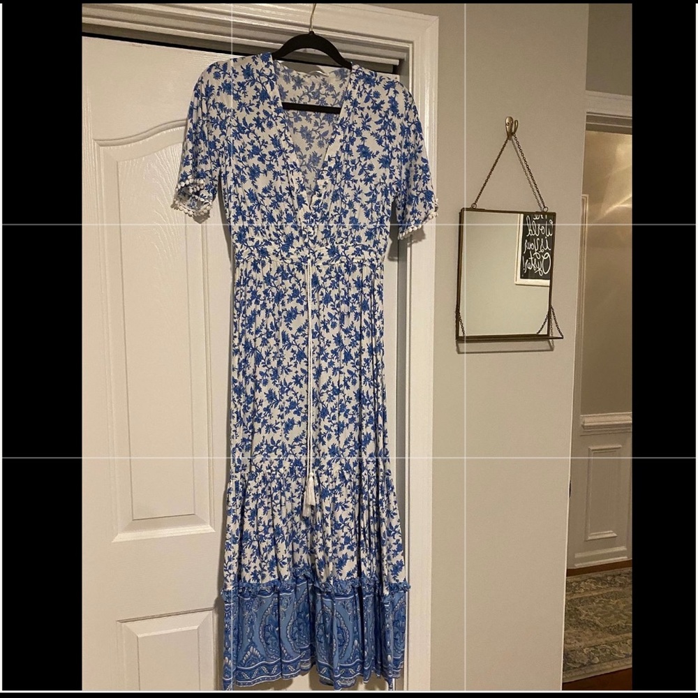 Blue & White Floral Midi Dress